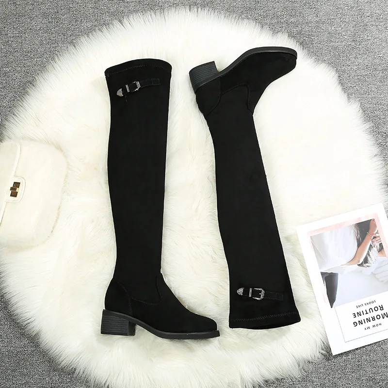 

2019 Autumn And Winter New Style Boots Korean-style Versatile Suede Slim Fit Slimming Semi-high Heeled over-the-Knee Stretch Boo