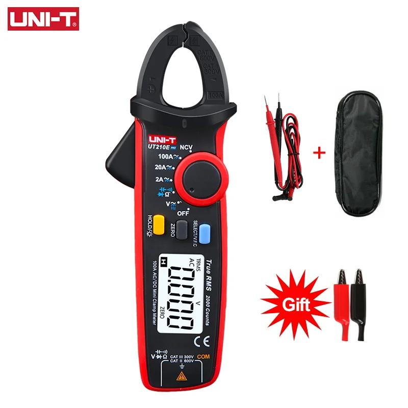 Цифровой мини-измеритель переменного/постоянного тока UNI-T UT210E Pro, вольтметр, амперметр 100 А, Электрический тестер частоты