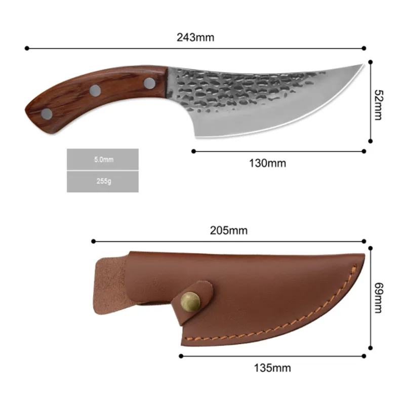 Полный Тан 5,5 дюймов обвалки Кемпинг сербийский нож ручной работы кованые нарезанные шеф-повара кухонный нож мясника кожаное покрытие оболочки - Цвет: knife sheath