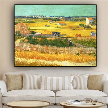 

Harvest at La Crau by Van Gogh Landscape Oil Painting on Canvas Posters and Prints Cuadros Wall Art Pictures For Living Room