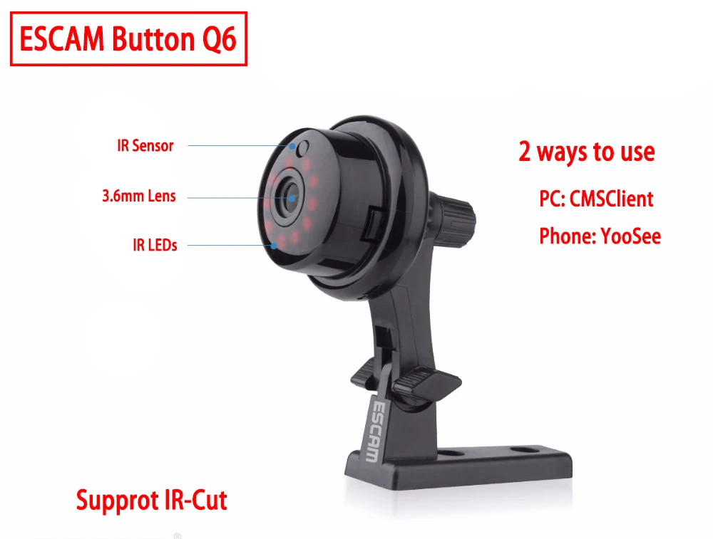 Беспроводная мини камера ESCAM Q6 1.0MP 720P с кнопкой Wi Fi двухполосная голосовая