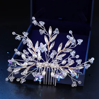 

2019 Wedding Jewlery Shiny AB Crystal Beads Handmade Wedding Bridal Hair Comb Jewelry Women Headwear Accessories for Party