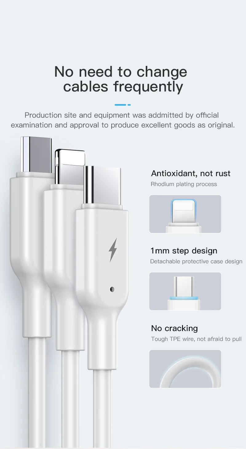 TOTU 3 в 1 телефон USB кабель для iphone Xr 8 11 Pro Max быстрое зарядное устройство usb type кабель C кабель micro-USB кабель для зарядки телефона