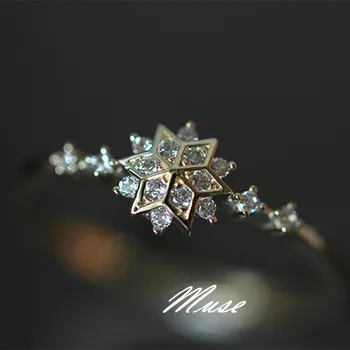 

Cute Female Flower Snowflake Ring 925 Sterling Silver Gold Zircon Stone Ring Boho Promise Love Engagement Rings For Women