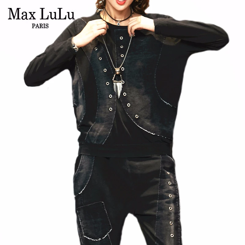 

Max LuLu 2019 Autumn Korean Fashion Ladies Vintage Two Pieces Set Womens Patchwork Tops Harem Pants Casual Tracksuits Plus Size