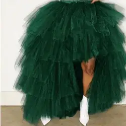 Пышные изумрудно-зеленые юбки-пачки плиссированные Высокие Низкие длинные тюлевые женские юбки на заказ эластичная юбка из тюля в