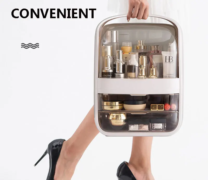 Makeup Organizer Transparent Clamshell 2 Drawer Dressing Table Desktop Plastic Cosmetic Box Storage Containers Jewelry Holder