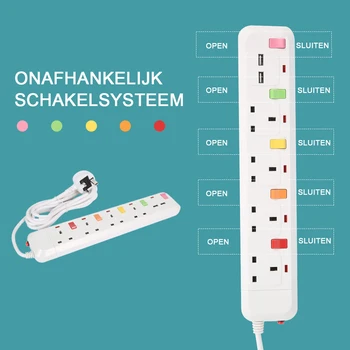 

3M 4Outlet Electrical Socket UK Plug+2 USB Charger Adapter Kitchen Smart Extension Power Strip Desktop Sockets Cord Cable Power
