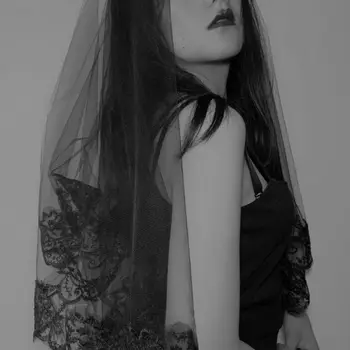 

One-Layer Women Girl Black Mantilla Wedding Veil Embroidery Floral Lace Trim Halloween Cosplay Costume Sheer Hair Accessories