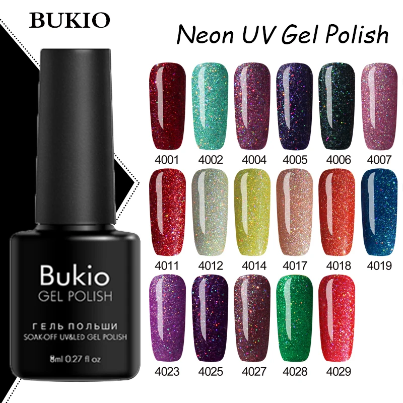 Bukio8ml неоновый Блестящий цветной Гель-лак для ногтей УФ светодиодная лампа