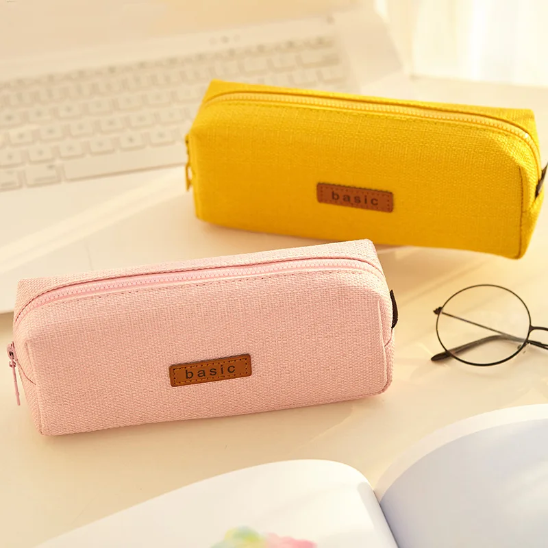 

Angoo Stationery Creative Simple Square Pencil Case Box Students Solid Color Cotton Linen Pencil Case