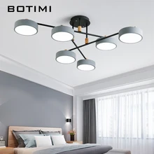 BOTIMI, серая металлическая люстра с абажуром для гостиной, современный круглый светодиодный светильник 220 В, белые светильники для спальни