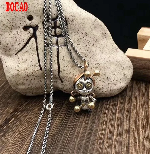 Real Thai S925 Sterling Silver Voodoo Sorcerer Guardian Doll Pendant Necklace Trasferimento A Catena Intrecciato A Mano Per Garantire La Sicurezza