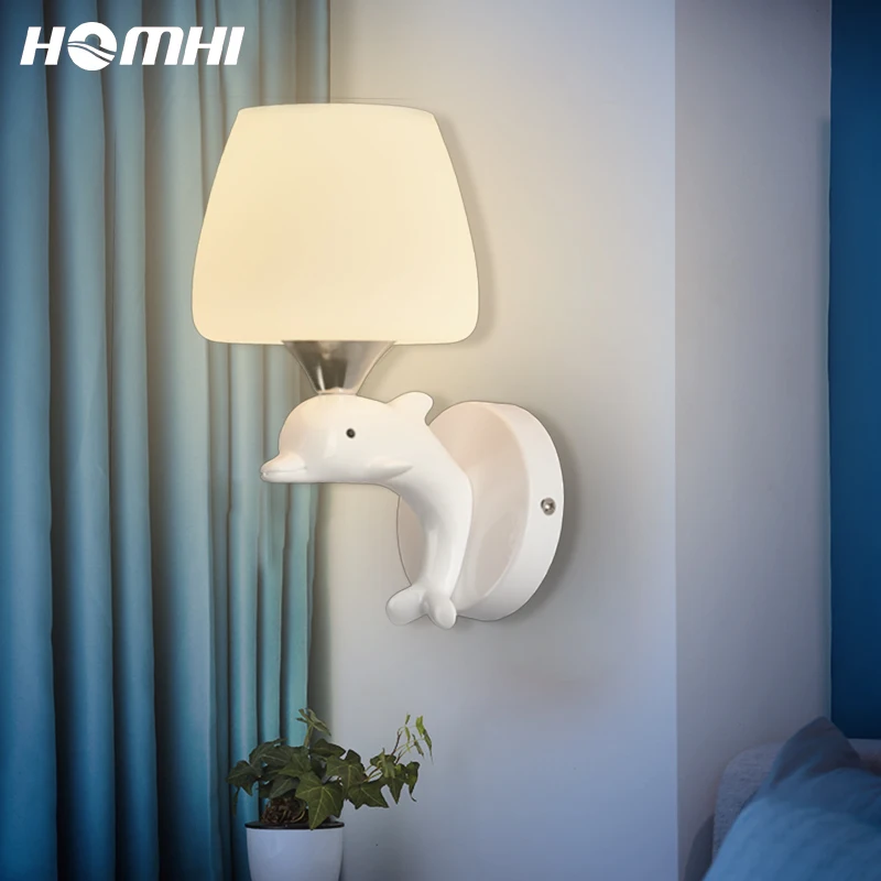 

Homhi Dolphin Led Wall Light Sconces For Indoor Animal Bedroom Decoration Lamp Child Loft Bed Home Nordic Boys Lampara HWL-041