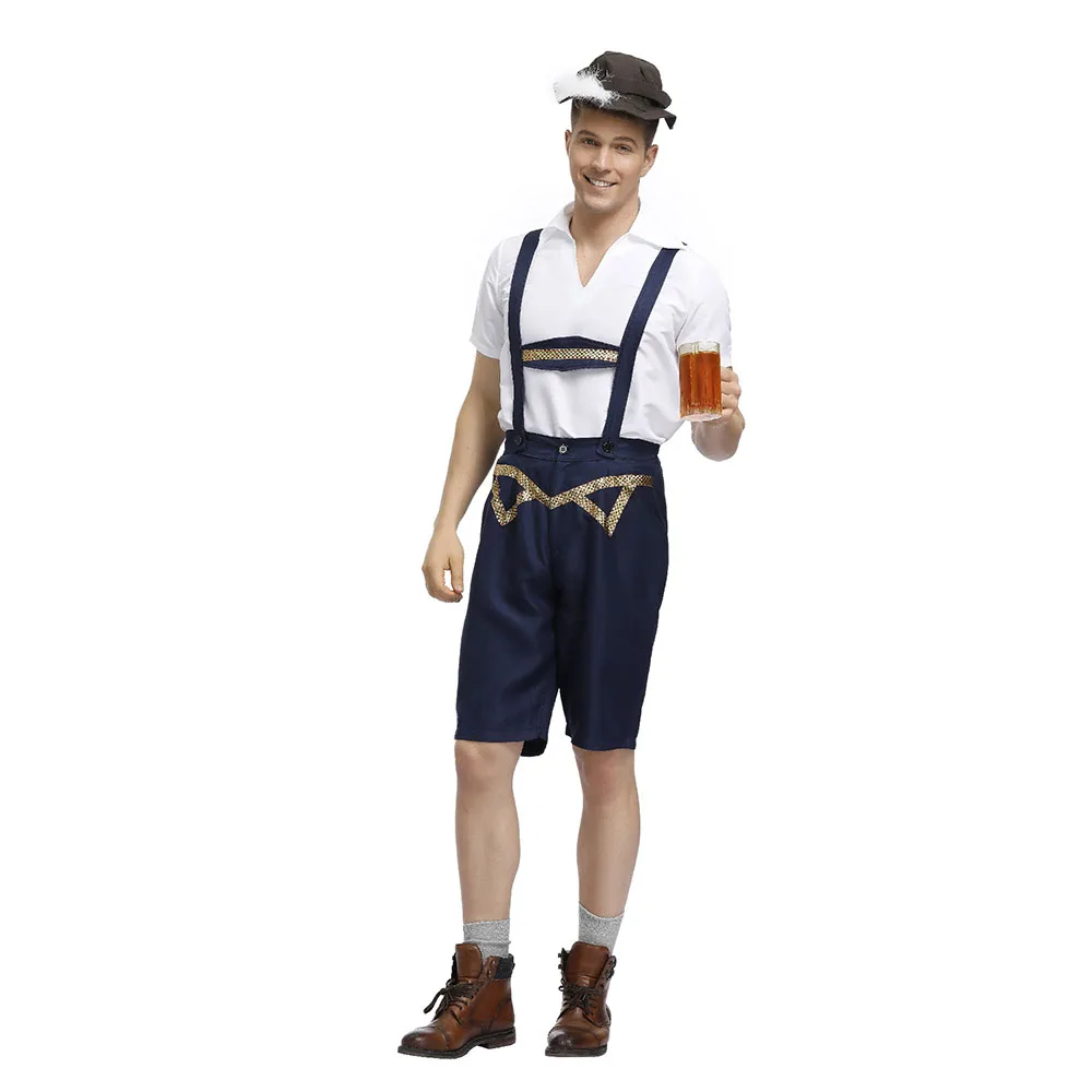 

German Bavarian Octoberfest Beer Men Costumes Adult Man Festival Carnival Waiter Costumes Plus Size Men Servant Costume