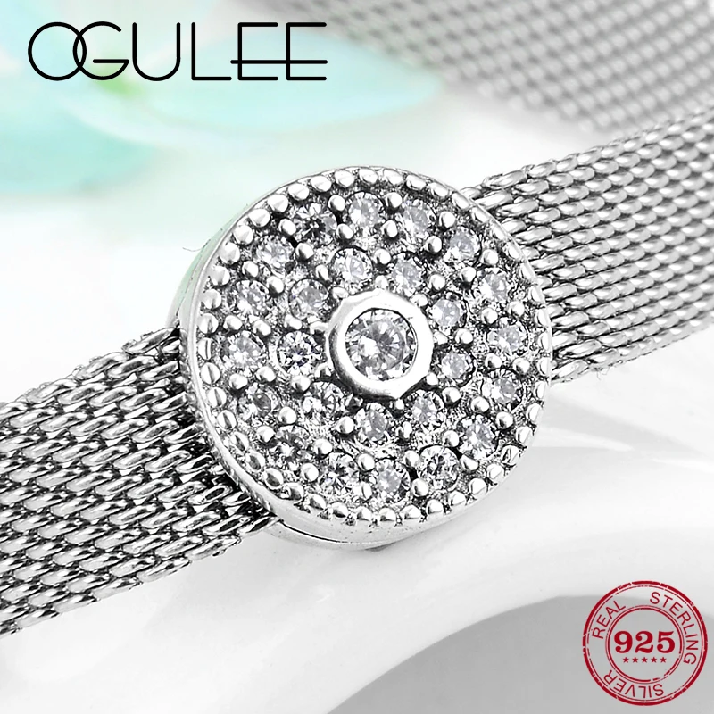 Authentic 925 Sterling Silver sparkling Clear luxury CZ Clip Beads Fit Original reflection Watch Bracelet charms Jewelry Making