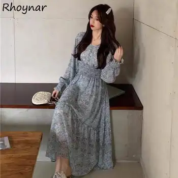 Long Sleeve Dress Women Summer 4 Colors Sundress Holiday Elegant Floral Design Female Harajuku New Arrival Lovely V-neck Ulzzang