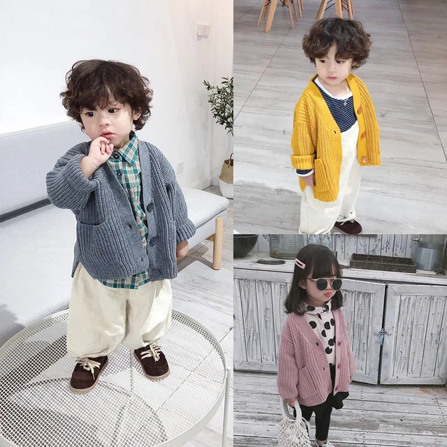 

Baby Knit Sweater Casual Korean Knit Cardigan Girls Clothing Spring Autumn 2 3 4 5 6 Years Boys Sweaters Children Clothes New