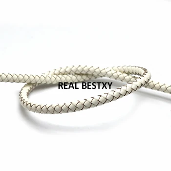 

2m/lot approx 6mm cream white Dia 6mm Round Braided Leather Cord Rope Thread Necklace Bracelet for DIY Jewelry Material Findings
