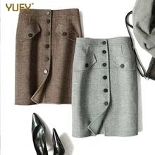 Высококачественная Женская шерстяная клетчатая юбка, двухсторонняя Осенняя Весенняя зимняя однобортная короткая шерстяная юбка в английском стиле, Новинка