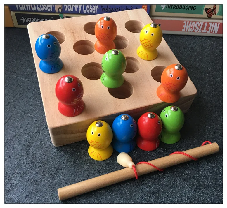 Solid Wood Children 3D Fishing Toys Pool Set GIRL'S And BOY'S 1236-Year-Old Baby Kitten Fishing Game Magnetic