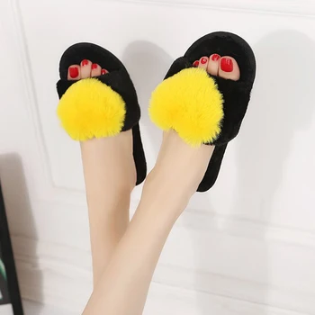 

Designer Fur Slides Women Slippers Winter Fluffy House Slippers Female Shoes Home Slides Fur Indoor Casual Chaussure Femme 2020