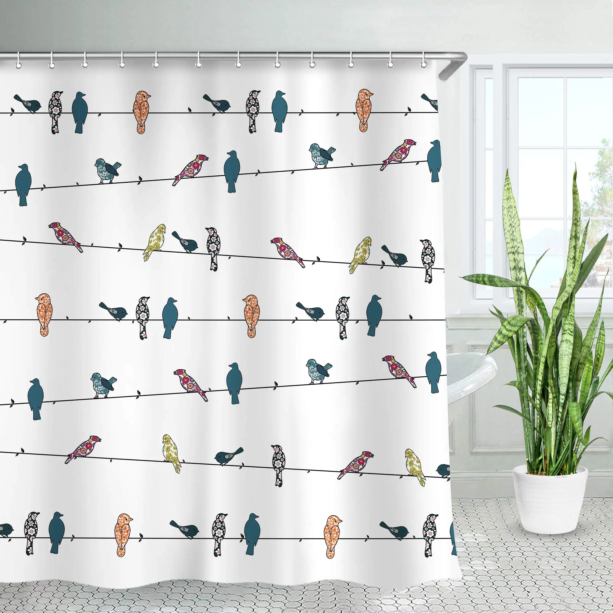 

Colorful Birds Shower Curtain,Fabric Cartoon Floral Animal Bathroom Curtains Set with Hooks Cartoon Animals Bathroom Decor Cute