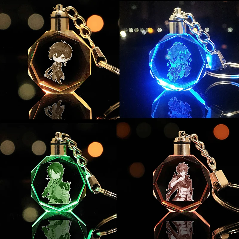 Брелки для ключей Genshin Impact Led Xiao Zhongli Childe Venti Rosaria Ganyu Keqing Cosplay декоративные брелки |