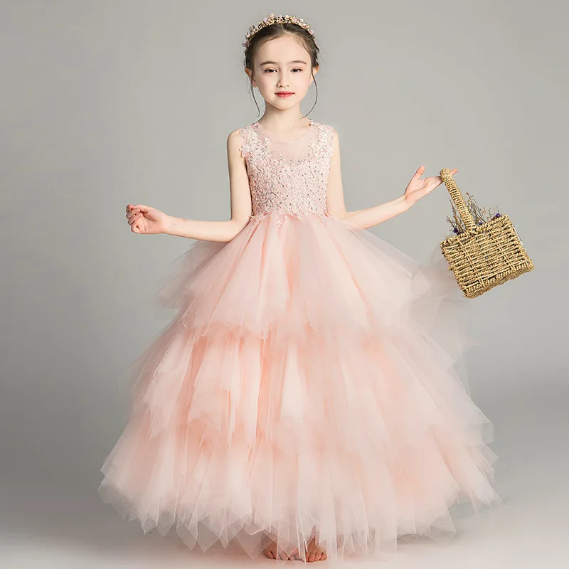 

ball gown cupcake toddler little girls pageant dresses flower girls Princess Pink Crew Neck A Line Tulle Flower Girl Dresses