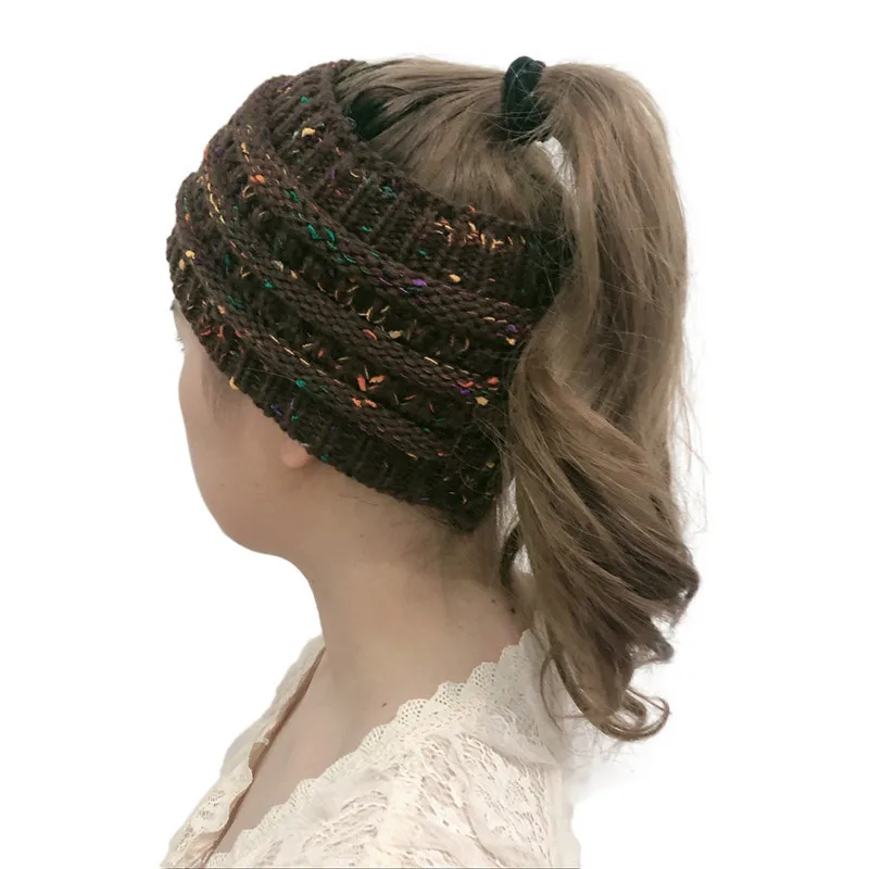 Новые модели вязаная пряжа цвета-точка Skullies Beanies шапка женская эластичная лента для волос Пустой Топ пряжа аксессуары для волос