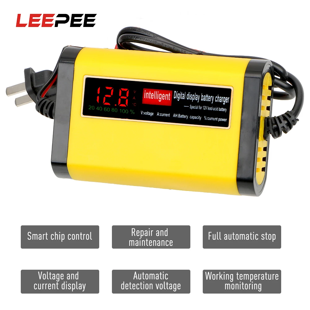 

2A 12V Car Motocycle Battery Charger Full Automatic 3 Stages Lead Acid AGM GEL Battery-chargers Intelligent LCD Display Charging