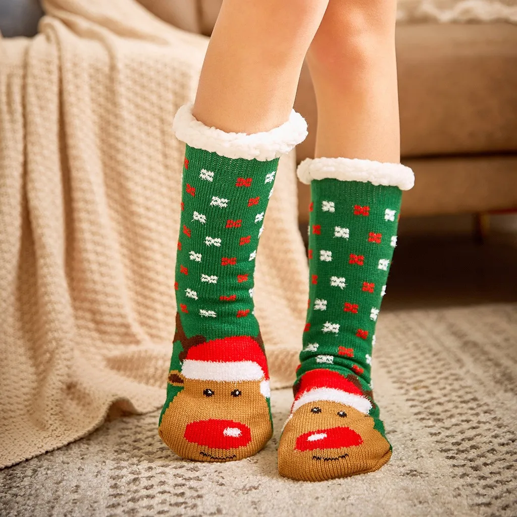Носки зимние рождественские женские хлопковые носки с принтом толстые нескользящие носки-тапочки ковер носок дышащие женские носки Calcetines Meias