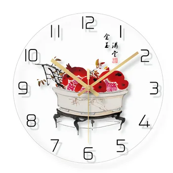 

Plant Mute Wall Clock Living Room Glass Clocks Quartz Europe Hanging Clock Metal Wall Decorations Living Room BB90