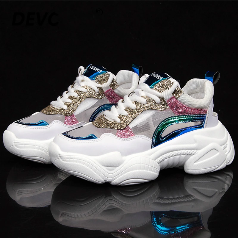 Дышащие кроссовки на шнуровке для женщин, Chaussures, спортивные резиновые кроссовки, увеличивающие рост, средние(B, M), массажные кроссовки