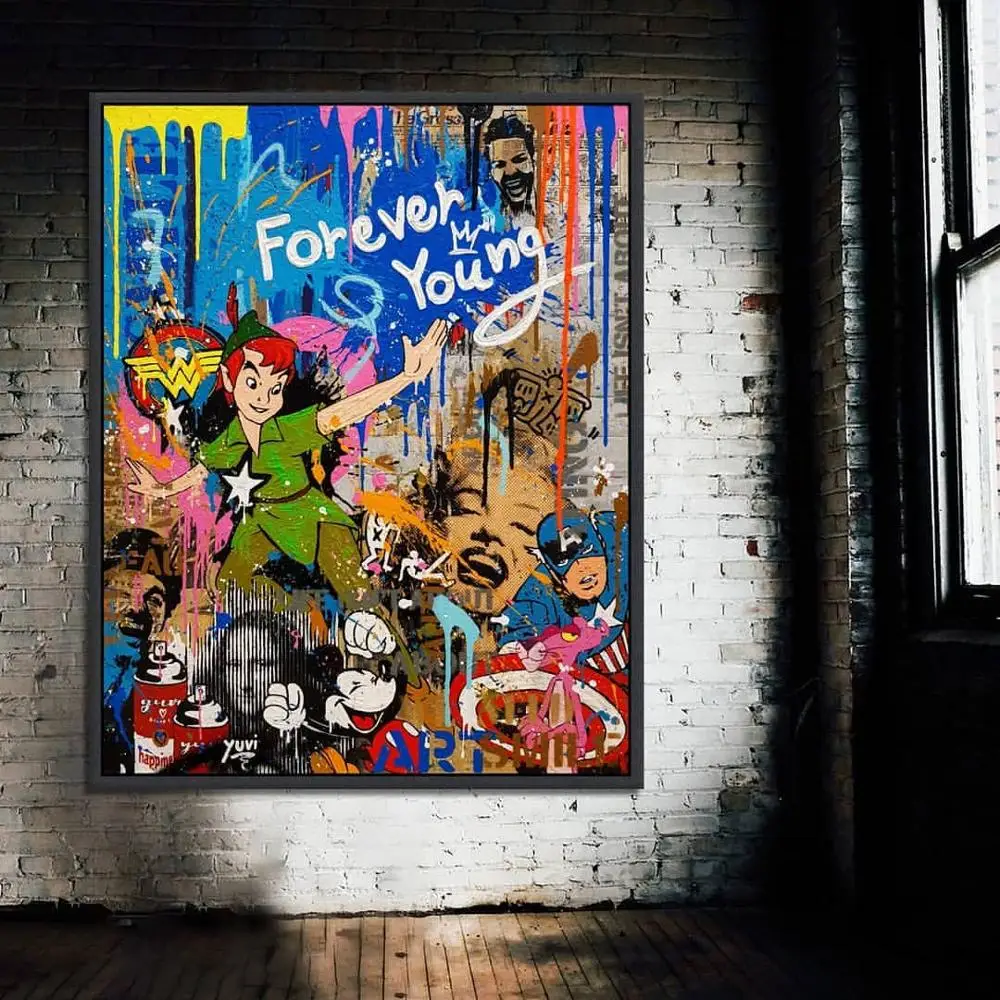 

Printed abstract oil painting graffiti pop art Mr Brainwash art printed poster on canvas wall art good for home decoration