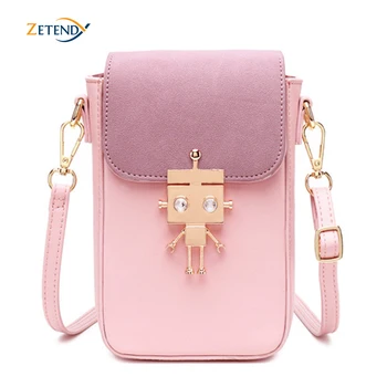

Ladies Shoulder Bag PU Leather Cute Korean Version of The Fun Robot Fashion Crossbody Bag Coin Purse Mobile Phone Messager Bag