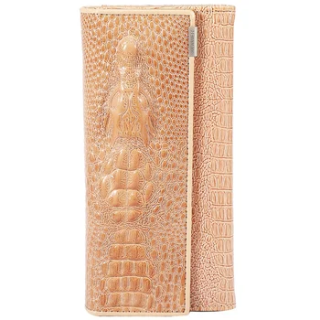 

3 Fold Genuine Leather Women Alligator Wallet Hasp Crocodile Head Female Clutch Purse Wallet Khaki