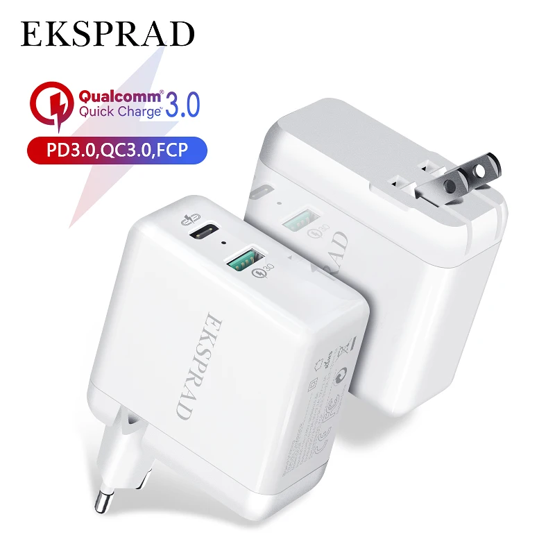  USB C Wall Charger EKSPRAD 36W 2 Port Type C Charger with 18W Power Delivery with Foldable Plug For