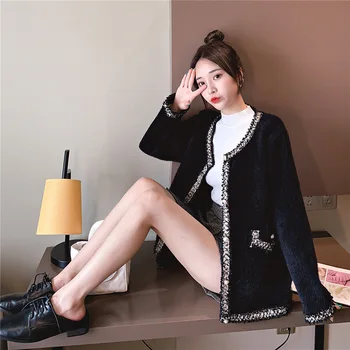 

2020 New jacket spring women clothing female short loose small sweater cardigan thickening office lady coat Thick line elegant