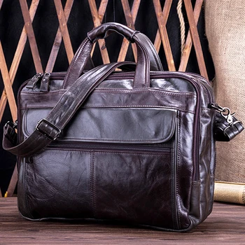 

ROCKCOW 100% Full Grain Leather Briefcase Mens Business Handbag Genuine Leather Laptop Shoulder Bags Men's Tote Bag