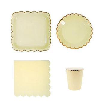 

Holidays Wedding Party Dinning Room Dessert Dinner Tableware Outdoor Picnic Event Disposable Plate Set With Napkin Home Cups