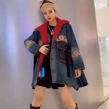 

Korean Style 2020 Autumn Winter Plus Velvet Oversized Denim Jacket Spliced Thick Wram Plus Size Designer Jean Jacket