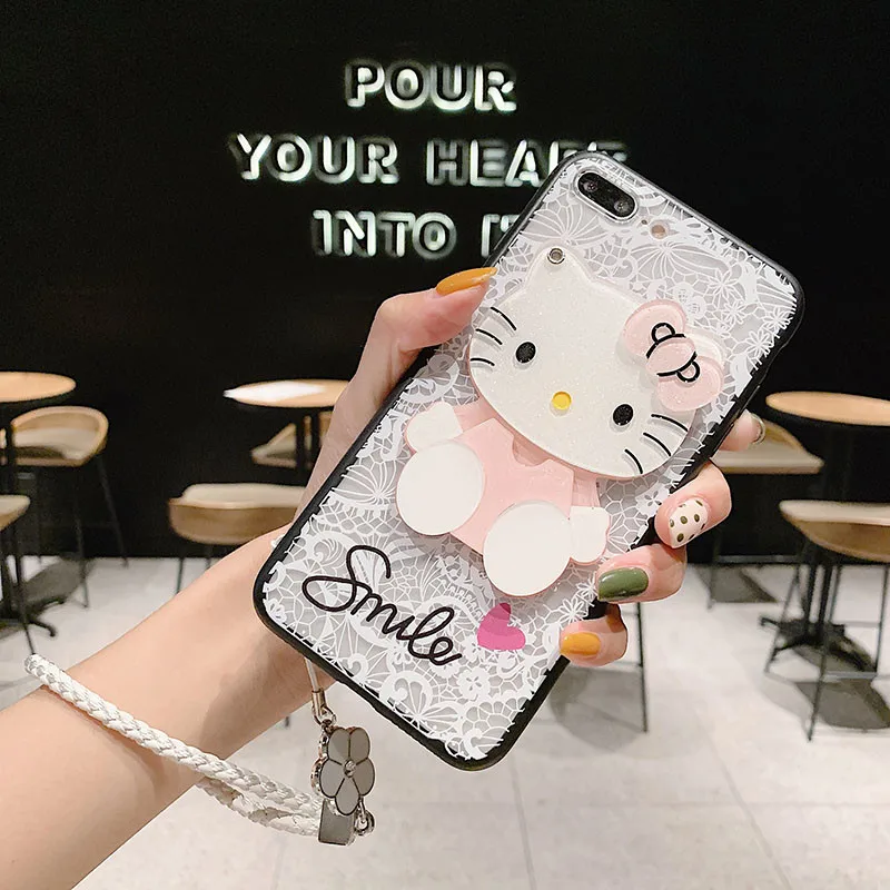 White Чехол для samsung Galaxy A10 A20 A20E A30 A40 A50 A60 A70 A80 A90 3D зеркало, кружевной отделкой и принтом из мультиков, на пикантном сотовый Чехол для телефона KONSMART - Цвет: White