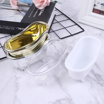 

Mini Plastic Bathtub Soap Jewelry Storage Box Makeup Container Desktop Sundry Storage Case Gold Silver Sundries Storage Box