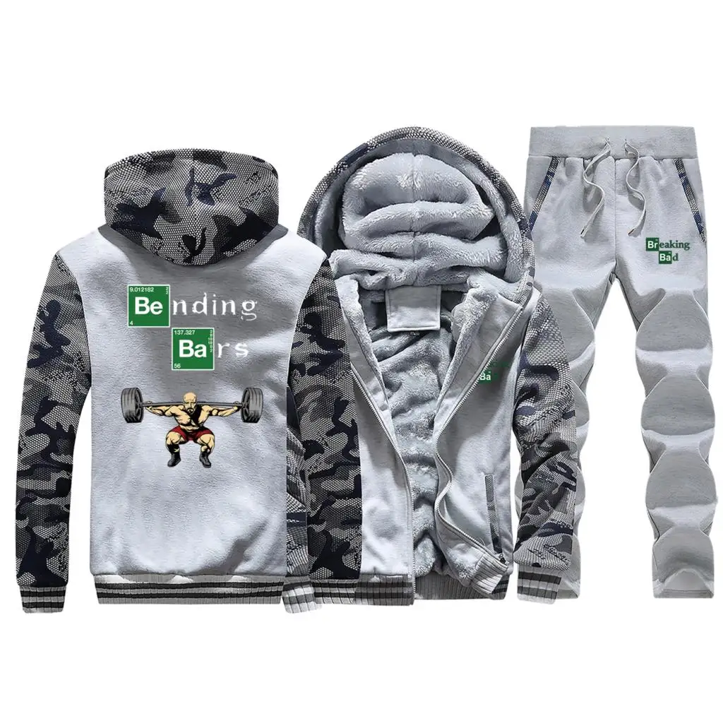 Light Gray Breaking Bad Walter White мотивация Новинка толстовки из плотного флиса Мужская толстовка+ Тренировочные Брюки 2 шт. наборы Зимний мужской теплый костюм - Цвет: Light Gray