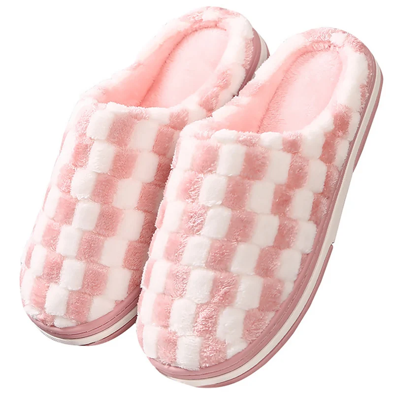 Women's striped slippers Winter Keep warm Big size 10-12 Short plush shoes woman Non slip Home slippers for women Soft Fashion