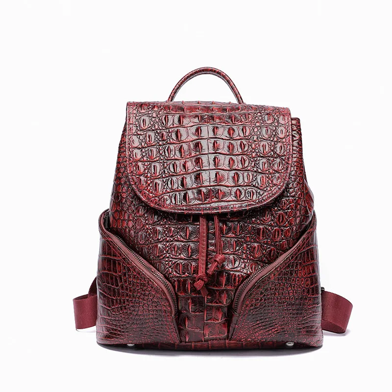 Alligator EMBOSSED Genuine Leather Backpack Women Small Size High Quality Natural Leather Knapsack Female Fashion Daily Packsack - Цвет: Красный