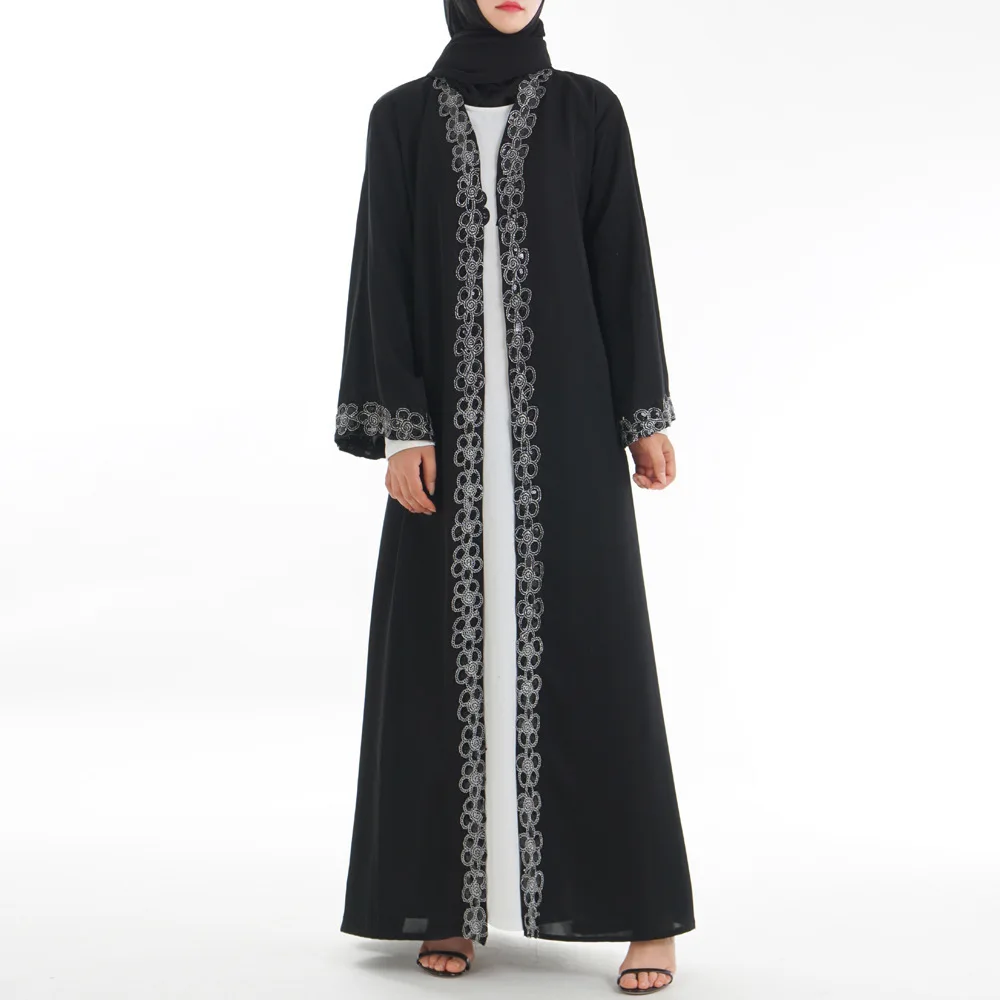 

High quality Abaya Dubai Arab Women Black Cardigan Coat 2020 New Design Muslim Women Outwear Chiffon Long Coat
