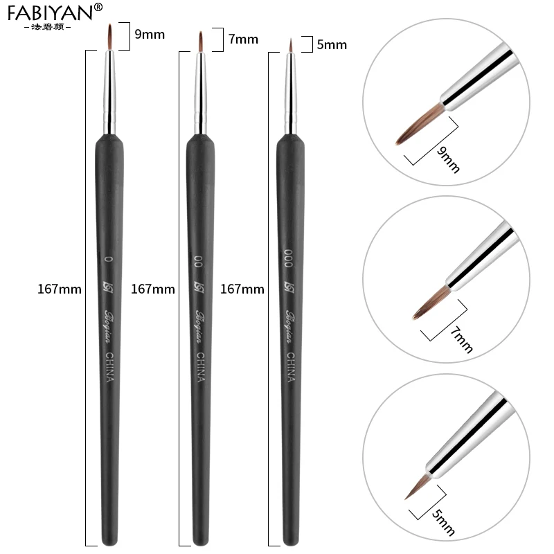 Nail Art Liner Полоса Ручка Живопись Цветок Акриловых УФ-Гель Лак 3D Советы Дизайн Инструменты Рисования DIY 3 Шт. Маникюрный ногти о Набор кисточки для маникюра ершик дизайн ногтей - Цвет: Black