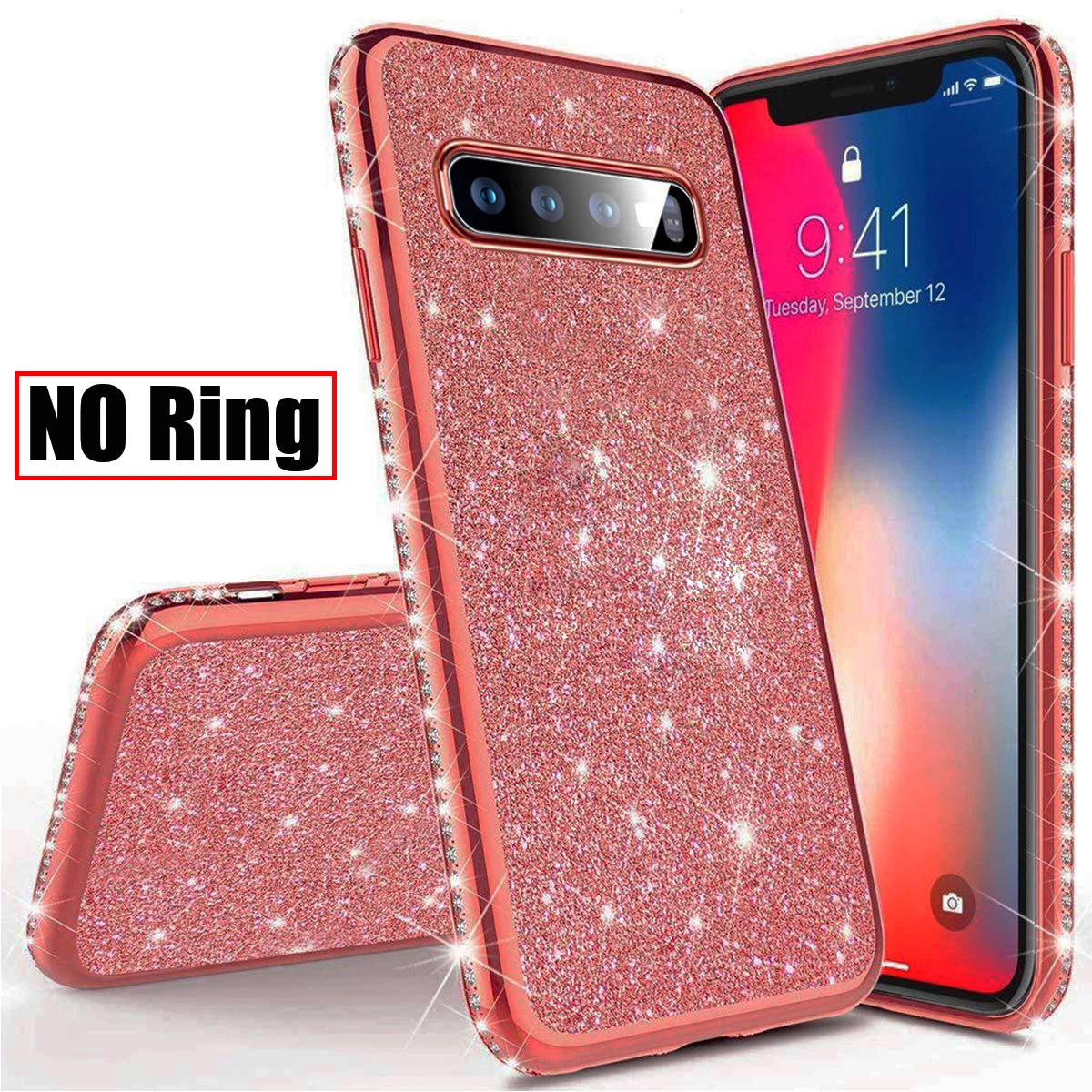 RoseGod Мягкий чехол с блестками для samsung Galaxy A10 A20 A30 A40 A50 M10 A6 A7 A8 S10 S8 S9 плюс A50s 360 Примечание 10 кольцо автомобильный держатель - Цвет: RoseGod